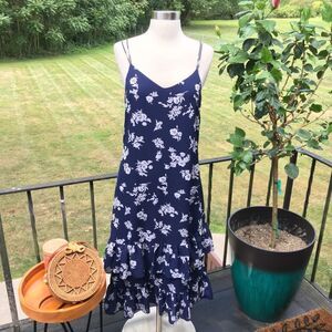 Anthropologie First Monday Navy Floral Ruffle Hem Midi Dress NWT Size XSmall